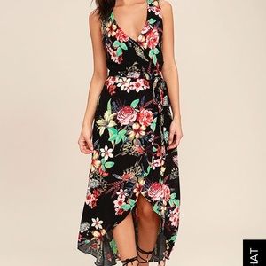 Lulu’s Black & Floral Wrap Hi-Low Dress